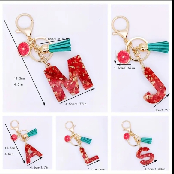 NEW! Resin Letter "B" Initial Keychain Purse 🎒 🚗 Charm w/ Fruit & Tassel - Picture 2 of 6